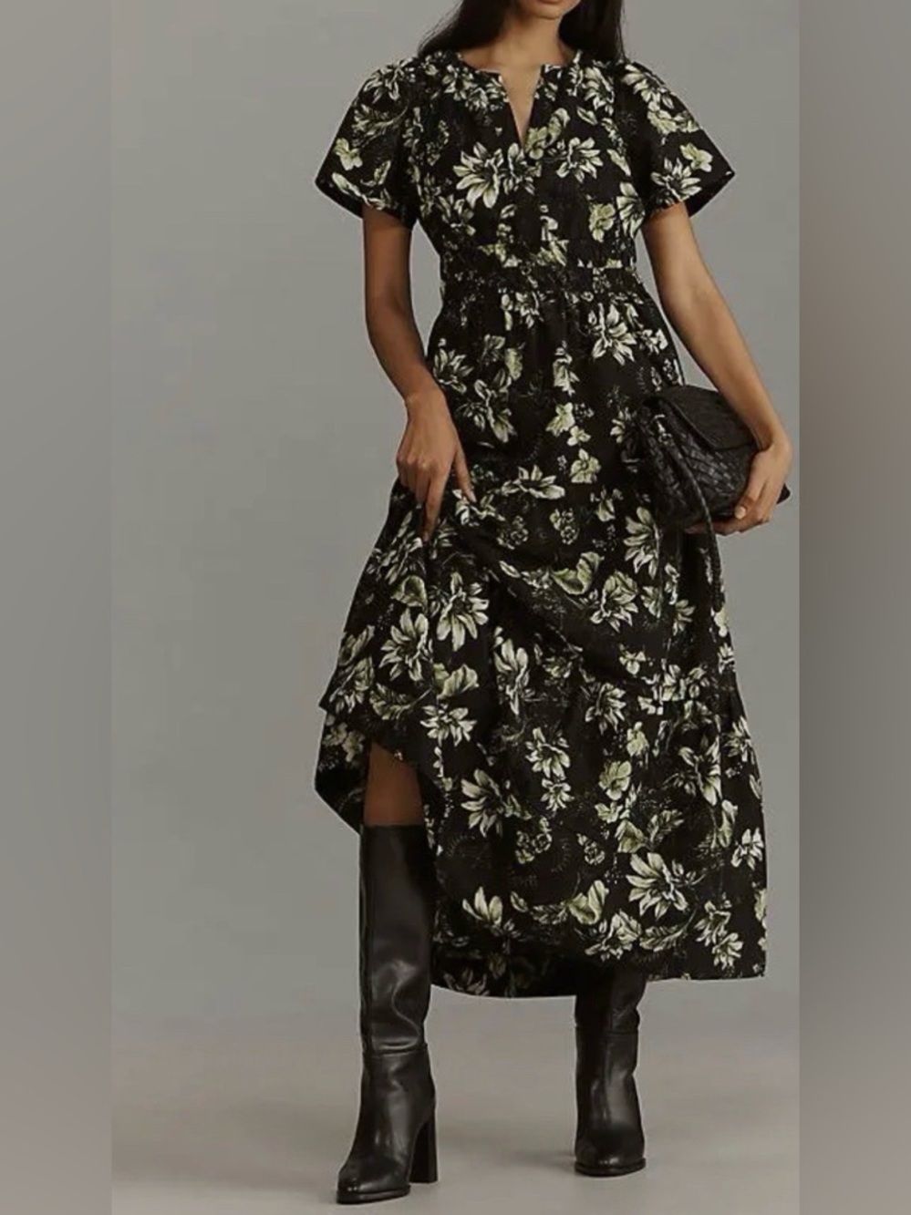 Anthropologie Somerset Maxi Dress XS Green Black Floral - Picture 1 of 8